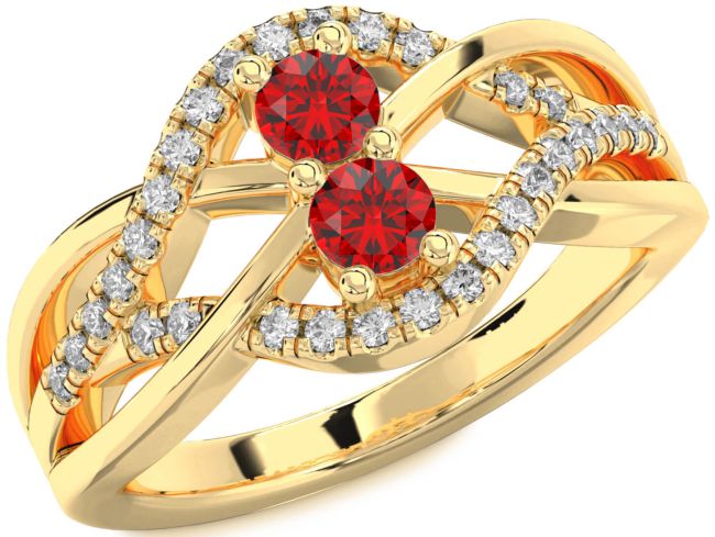 Diamond Ruby Gold Silver Knot Round Two Stone Birthstone Ring
