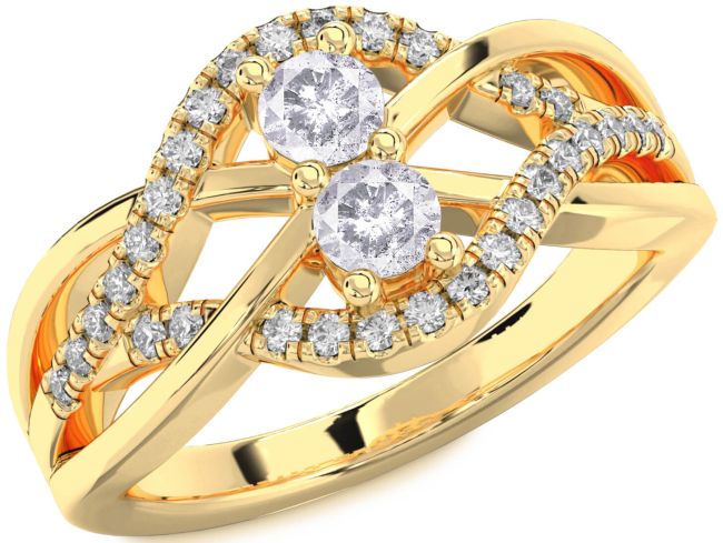 Salt & Pepper Diamond Gold Knot Round Two Stone Ring