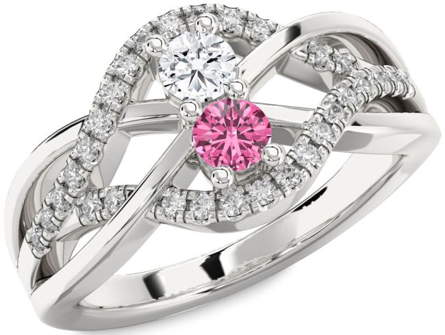 Diamond Silver Knot Round Two Stone Promise Ring