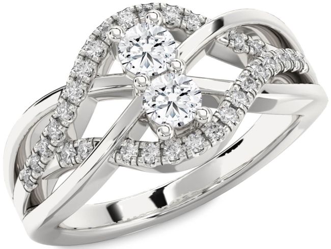 Diamond White Gold Knot Round Two Stone Ring