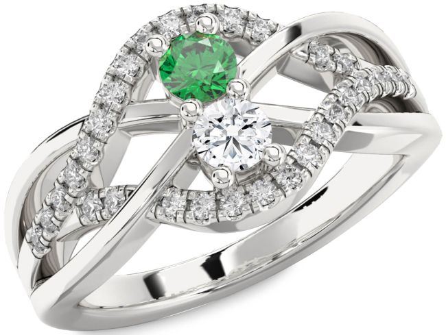 Diamond Silver Knot Round Two Stone Promise Ring