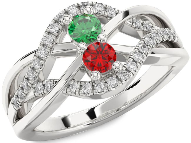 Diamond Silver Knot Round Two Stone Promise Ring