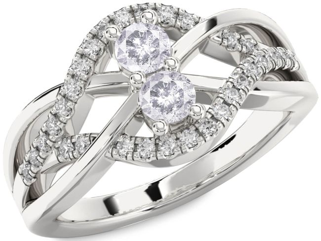 Salt & Pepper Diamond Silver Knot Round Two Stone Ring