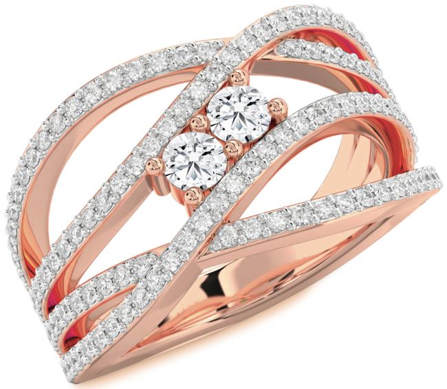 Diamond Rose Gold Knot Round Two Stone Pave Ring