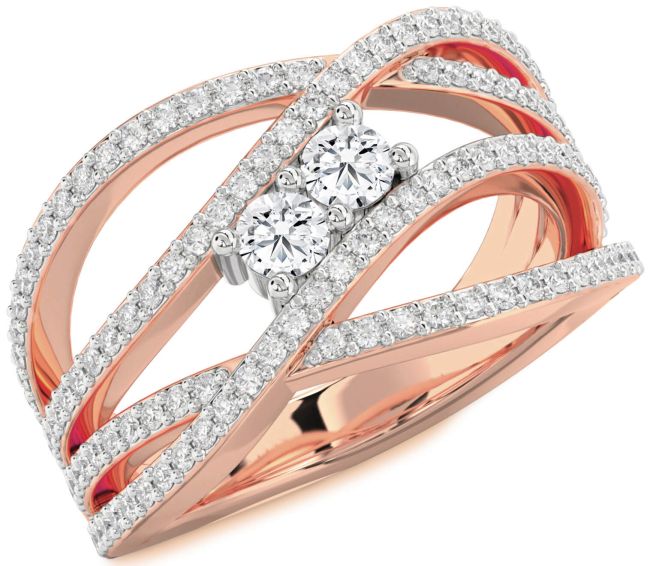 Diamond Platinum & Rose Gold Knot Round Two Stone Pave Ring