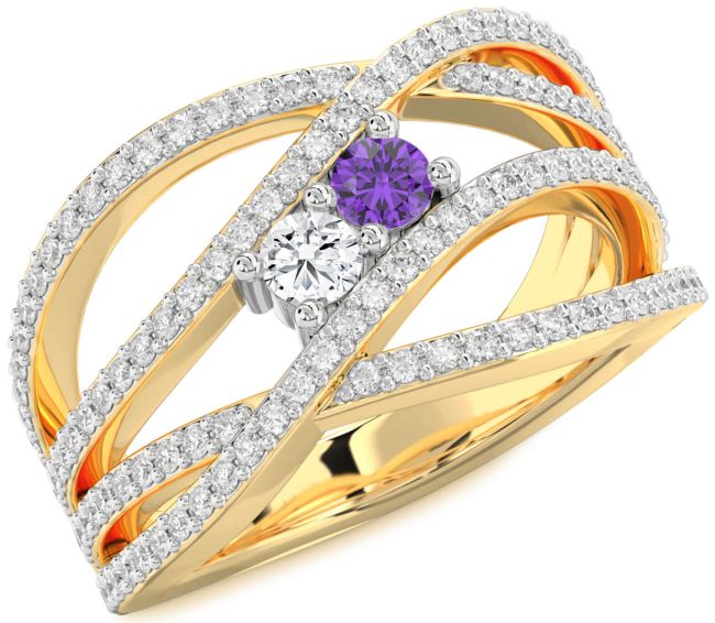 Diamond Gold Silver Knot Round Two Stone Pave Promise Ring