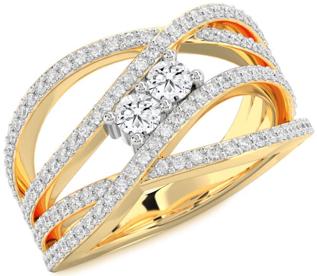 Diamond Platinum & Yellow Gold Knot Round Two Stone Pave Ring