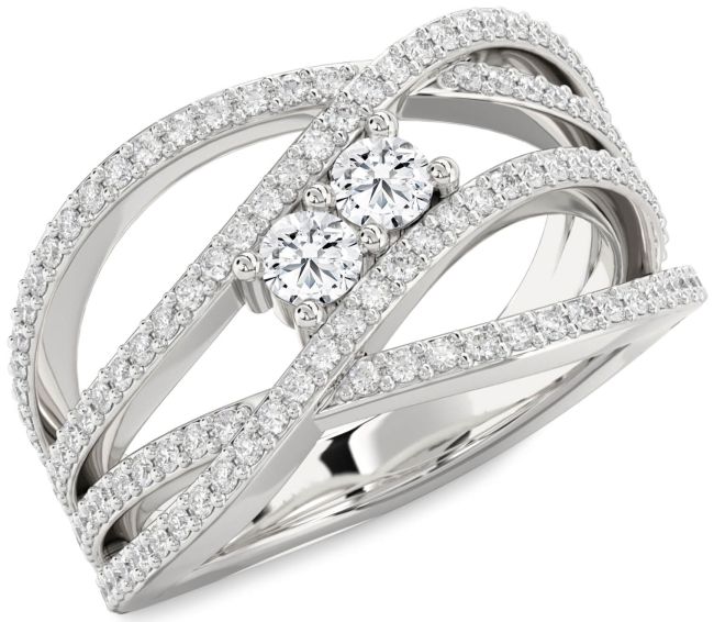 Diamond White Gold Knot Round Two Stone Pave Ring