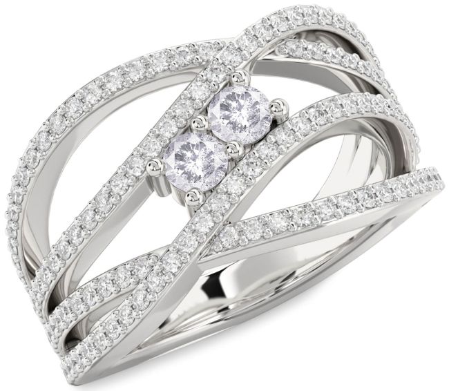 Salt & Pepper Diamond Silver Knot Round Two Stone Pave Ring