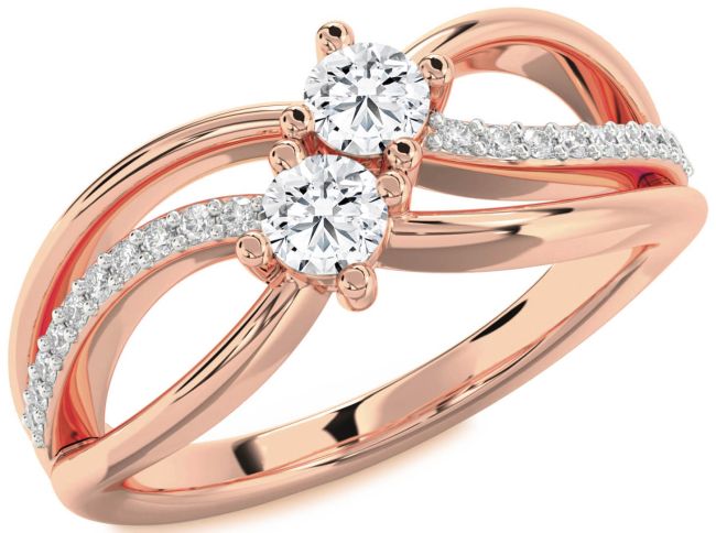 Diamond Rose Gold Knot Round Two Stone Ring