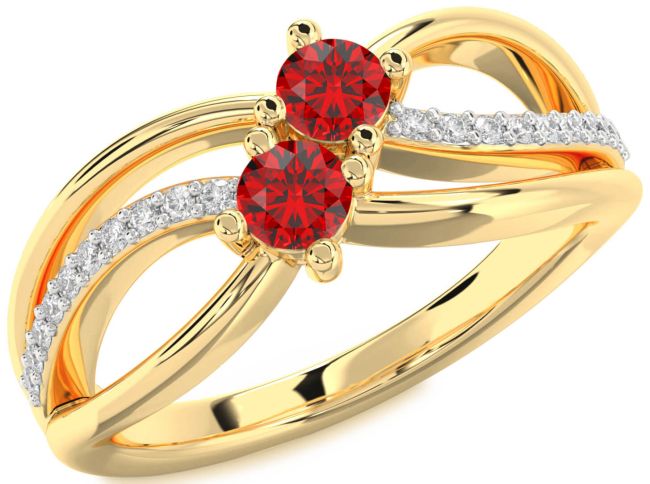 Diamond Ruby Gold Silver Knot Round Two Stone Birthstone Ring