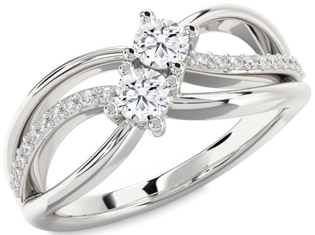 Diamond White Gold Knot Round Two Stone Ring