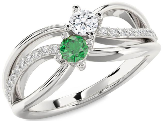 Diamond Silver Knot Round Two Stone Promise Ring