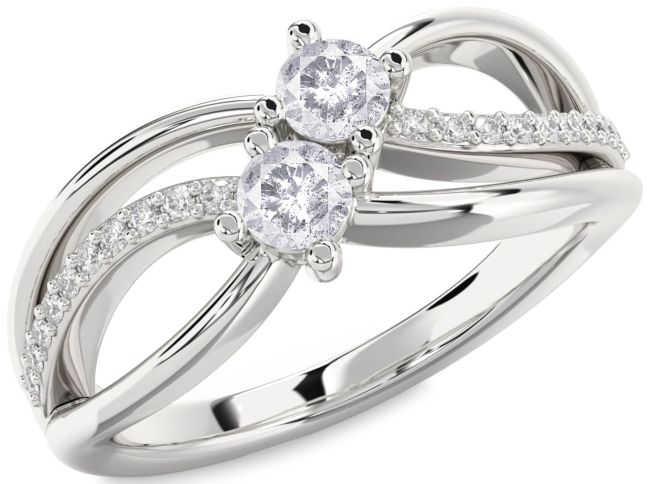 Salt & Pepper Diamond Silver Knot Round Two Stone Ring