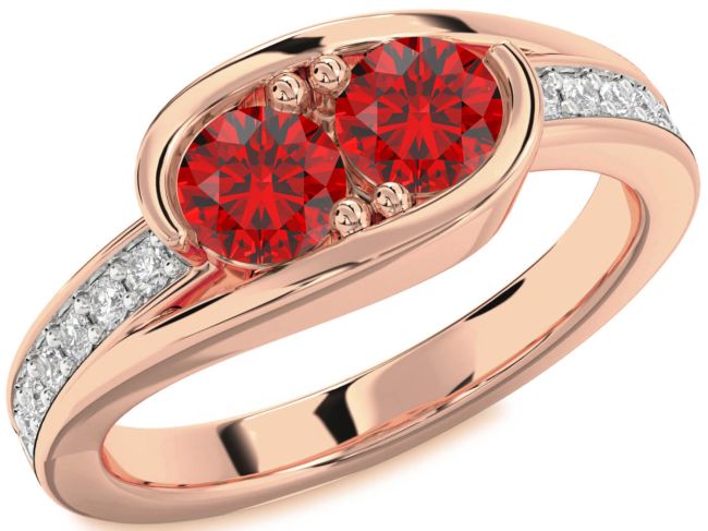 Diamond Ruby Rose Gold Round Two Stone Birthstone Ring