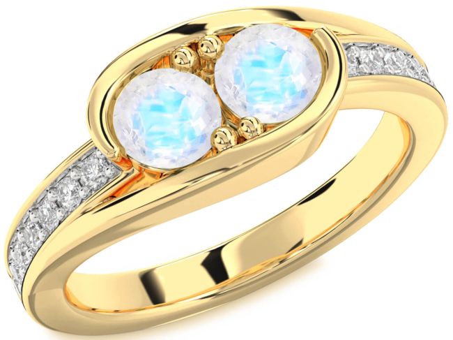 Diamond Moonstone Gold Silver Round Two Stone Ring