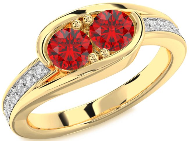 Diamond Ruby Gold Round Two Stone Birthstone Ring