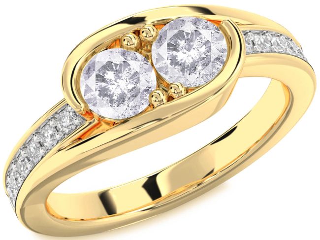 Salt & Pepper Diamond Gold Round Two Stone Ring