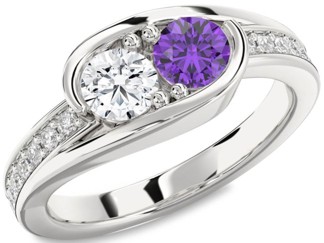 Diamond Silver Round Two Stone Promise Ring