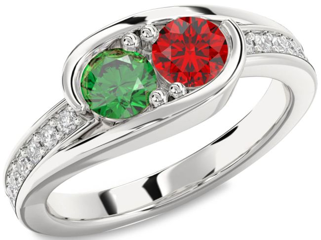 Diamond Silver Round Two Stone Promise Ring