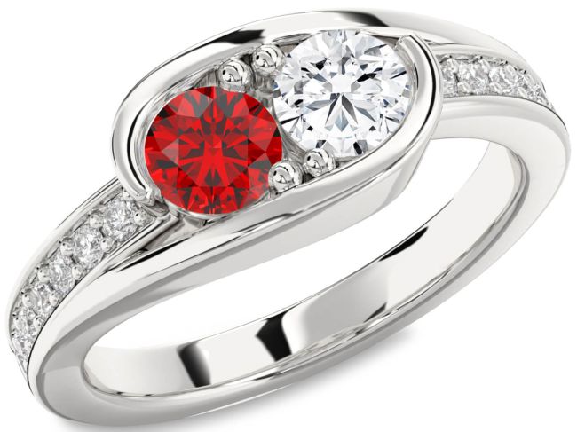 Diamond Silver Round Two Stone Promise Ring