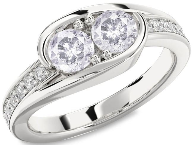Salt & Pepper Diamond Silver Round Two Stone Ring