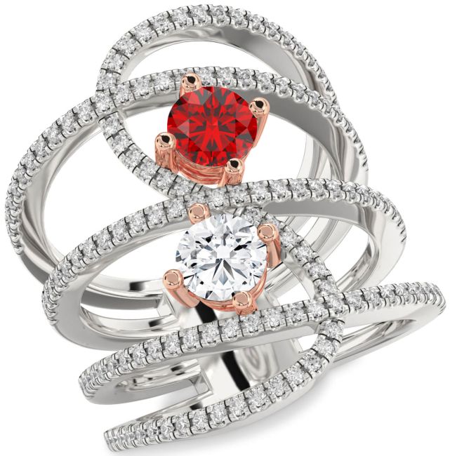 Diamond White Rose Gold Knot Round Two Stone Pave Promise Ring