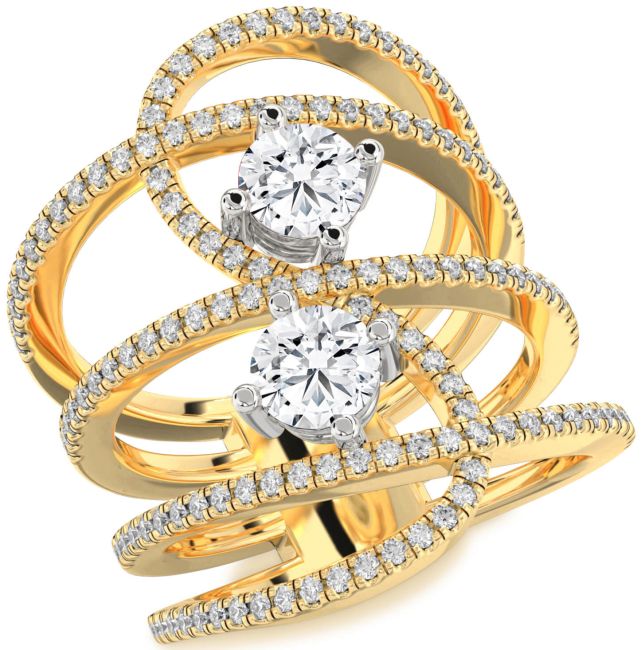 Diamond Gold Silver Knot Round Two Stone Pave Ring