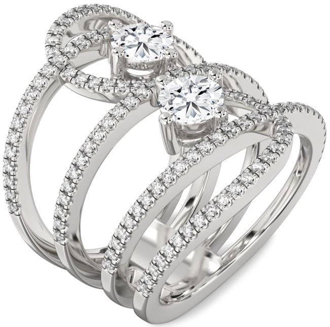 Lab Diamond Silver Knot Round Two Stone Pave Ring