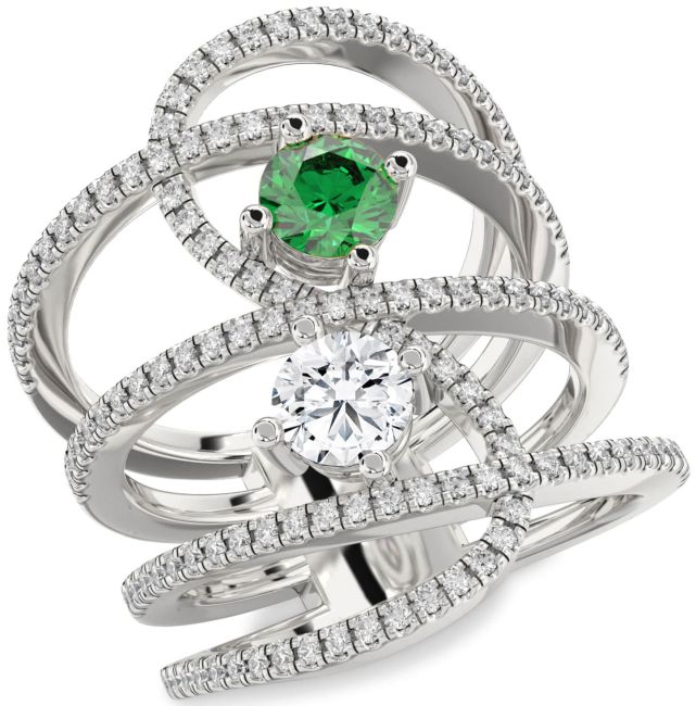 Diamond Silver Knot Round Two Stone Pave Promise Ring