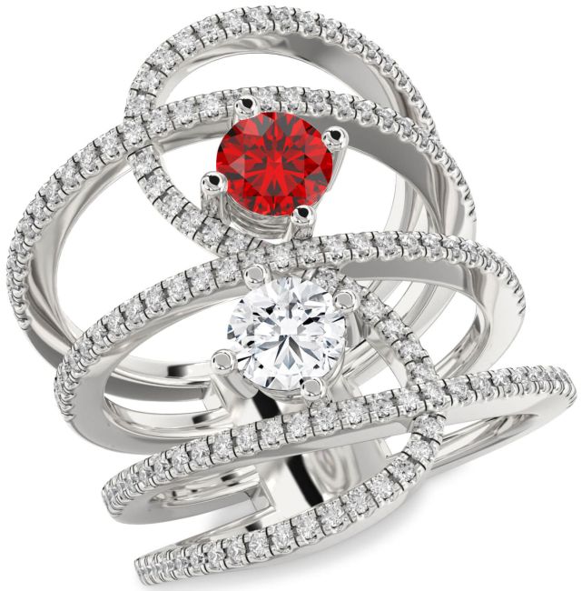 Diamond White Gold Knot Round Two Stone Pave Promise Ring