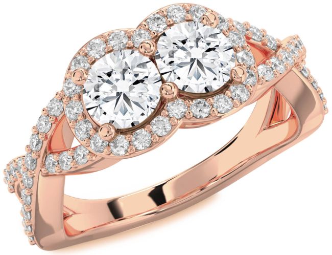 Diamond Rose Gold Round Two Stone Pave Ring