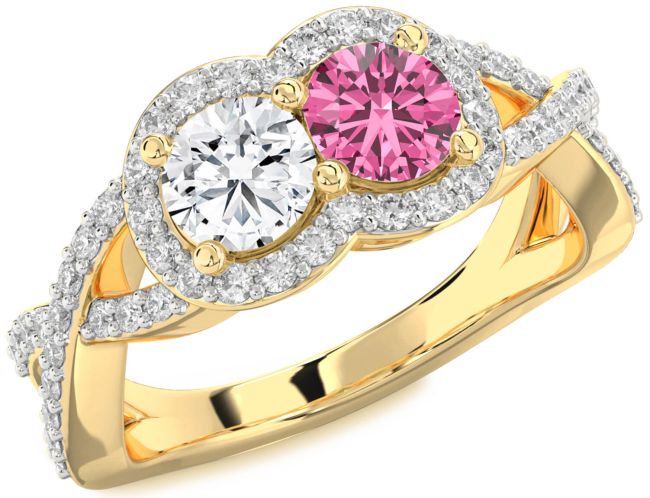 Diamond Gold Round Two Stone Pave Promise Ring