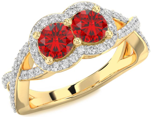 Diamond Ruby Gold Silver Round Two Stone Pave Birthstone Ring