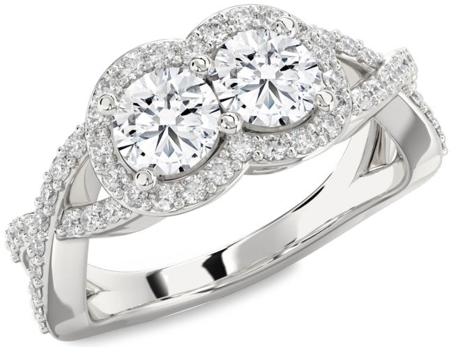 Diamond White Gold Round Two Stone Pave Ring