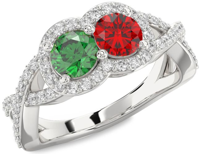Diamond Silver Round Two Stone Pave Promise Ring