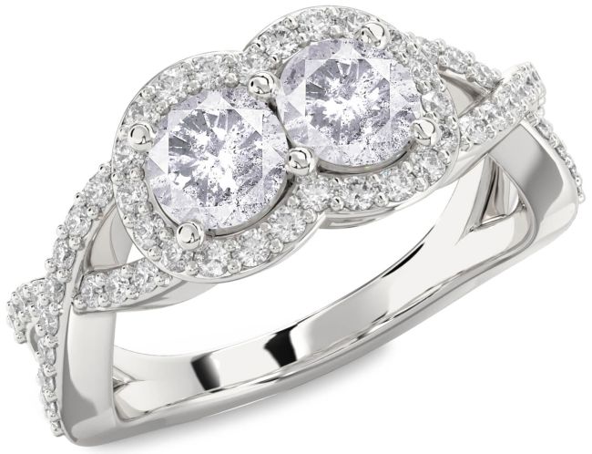 Salt & Pepper Diamond Silver Round Two Stone Pave Ring