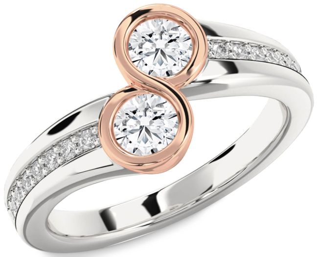 Diamond Platinum & Rose Gold Round Two Stone Pave Ring