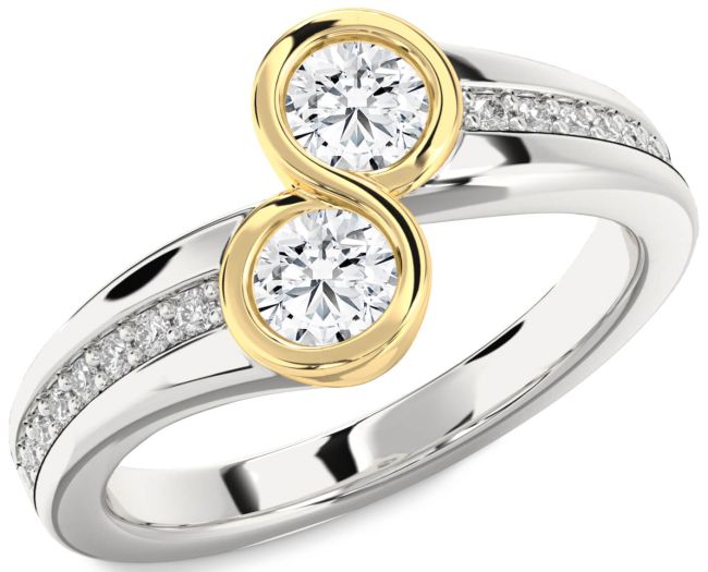 Diamond White Yellow Gold Round Two Stone Pave Ring