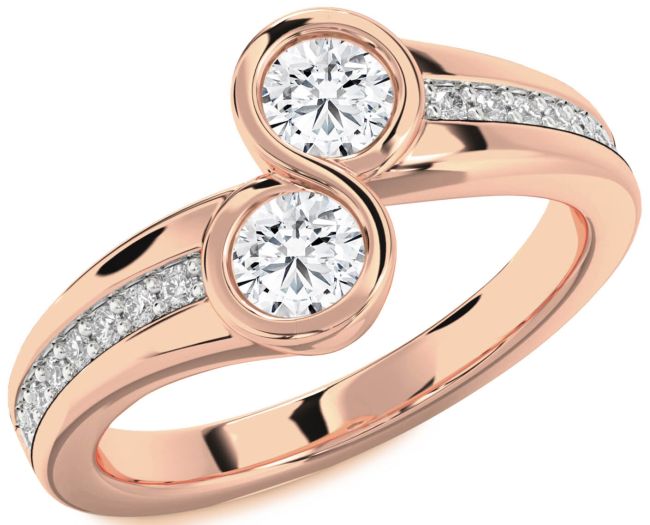 Diamond Rose Gold Round Two Stone Pave Ring