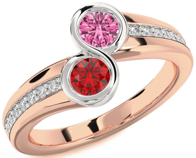 Diamond Platinum & Rose Gold Round Two Stone Pave Promise Ring