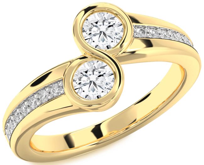 Lab Diamond Gold Round Two Stone Pave Ring