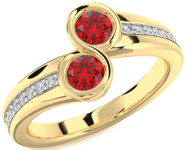 Diamond Ruby Gold Round Two Stone Pave Birthstone Ring
