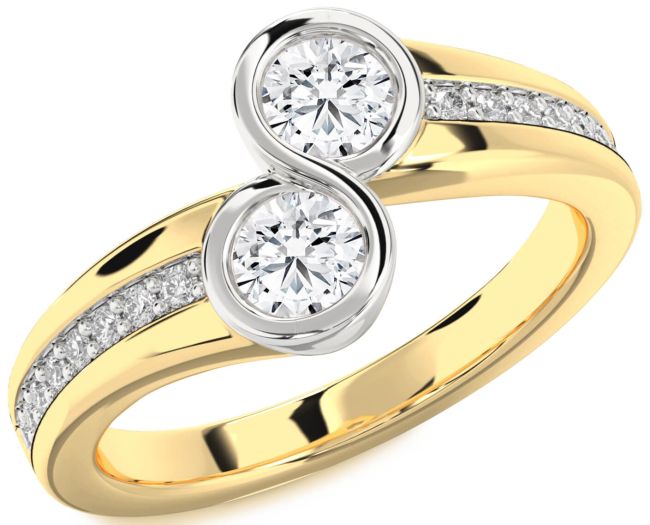 Diamond Gold Silver Round Two Stone Pave Ring