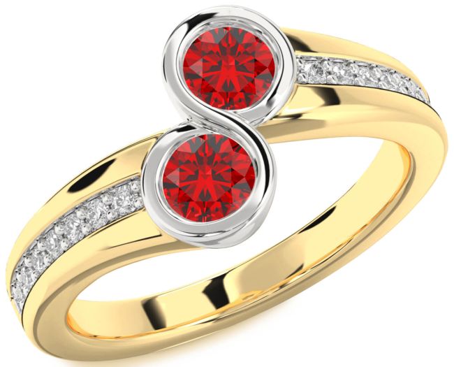 Diamond Ruby Gold Silver Round Two Stone Pave Birthstone Ring
