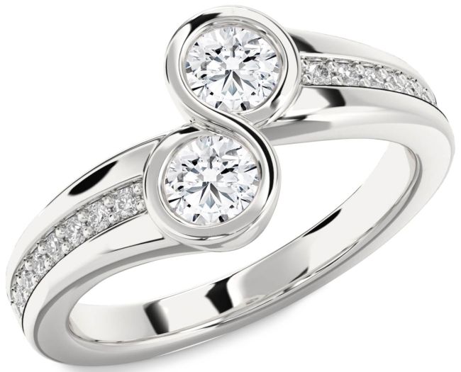 Diamond Platinum Round Two Stone Pave Ring
