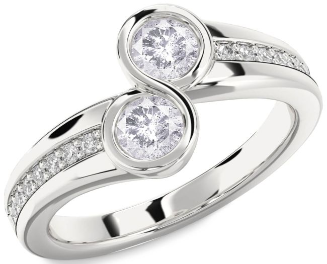 Salt & Pepper Diamond Silver Round Two Stone Pave Ring