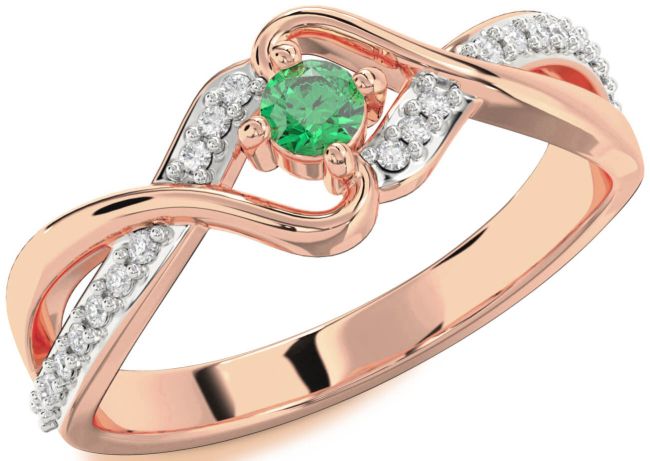Diamond Emerald Rose Gold Round Promise Ring