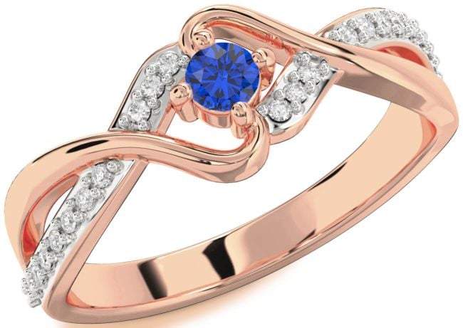 Diamond Blue Sapphire Rose Gold Round Promise Ring
