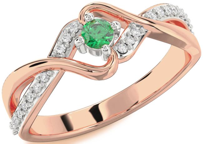 Diamond Emerald Rose Gold Silver Round Promise Ring